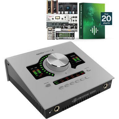 Apollo Twin X QUAD Gen 2 Thunderbolt Audio Interface Essentials front view with plugins